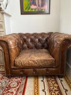 Originele Chesterfield leren fauteuil – bruin, Ophalen, Eenpersoons, Klassieke Engelse / Chesterfield - tijdloos design, Zo goed als nieuw