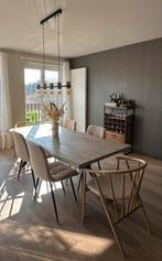 Eettafel in massieve houtlook, Huis en Inrichting, Tafels | Eettafels, Ophalen, 50 tot 100 cm, Zo goed als nieuw, Vijf personen of meer