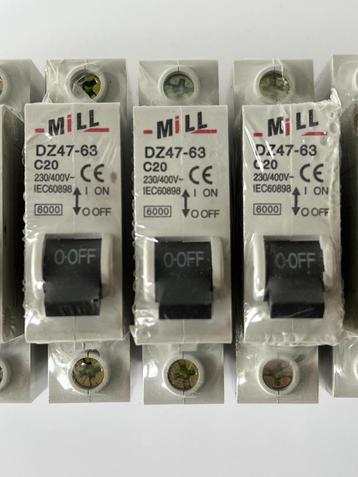 Zekeringautomaten 20A – Mill DZ47-63 C20 - NIEUW beschikbaar voor biedingen