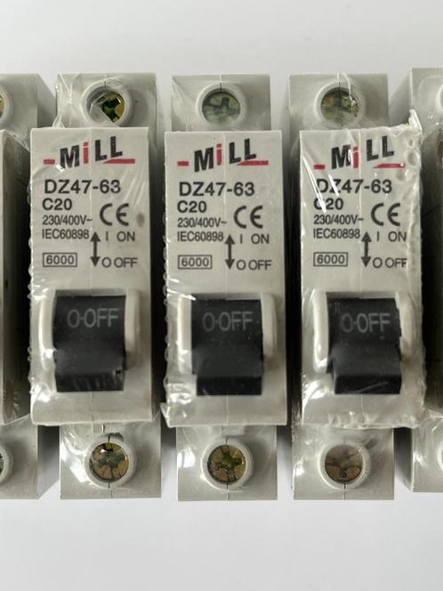 Zekeringautomaten 20A – Mill DZ47-63 C20 - NIEUW, Doe-het-zelf en Bouw, Elektriciteit en Kabels, Nieuw, Overige typen, Ophalen of Verzenden