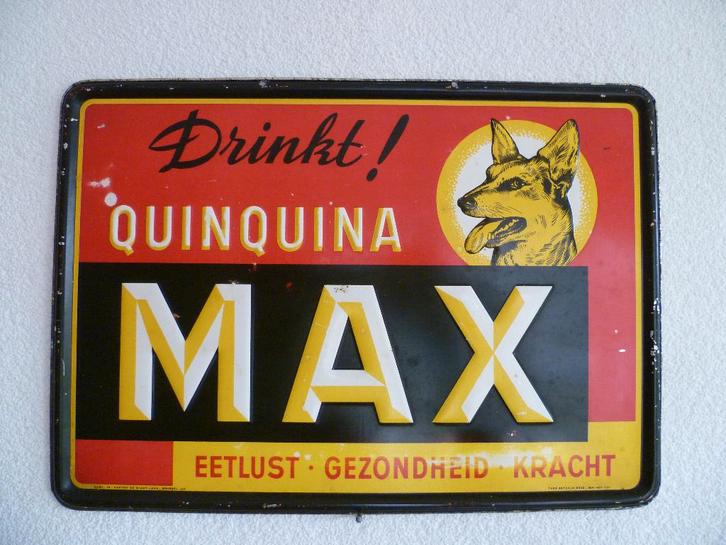 BLIKKEN RECLAMEBORDJE"MAX QUINQUINA"UIT 1950, Collections, Marques & Objets publicitaires, Utilisé, Panneau publicitaire, Enlèvement ou Envoi