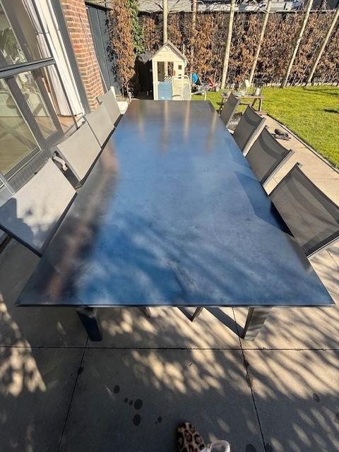 Tuintafelset –Merk Bristol – 2m80 x 1m10 – incl. 8 stoelen, Tuin en Terras, Tuinsets en Loungesets, Zo goed als nieuw, Tuinset