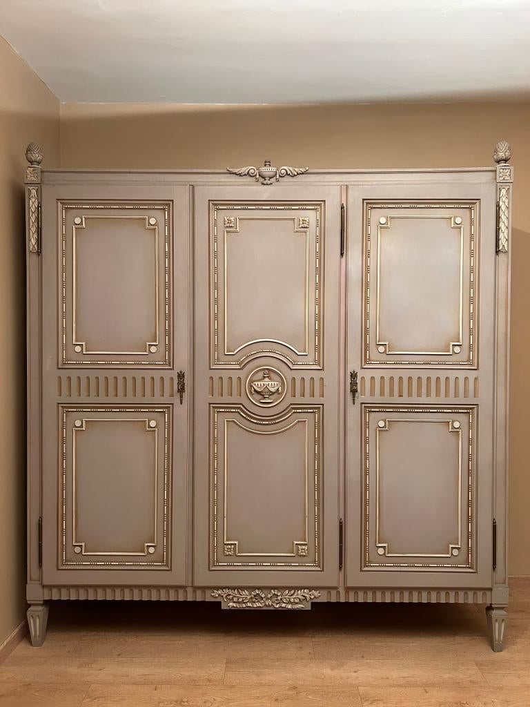 Neoklassieke Franse slaapkamerset (kleerkast, 2 bedden), Ophalen, Gebruikt, Eenpersoons, Neoklassiek / Frans / Louis XVI / brocante chic