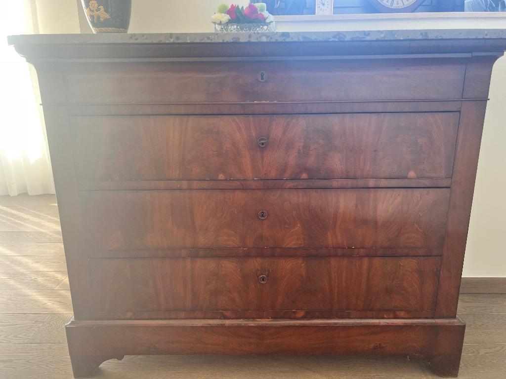 Antiek Commodekastje met marmeren blad , 4 laden, Ophalen