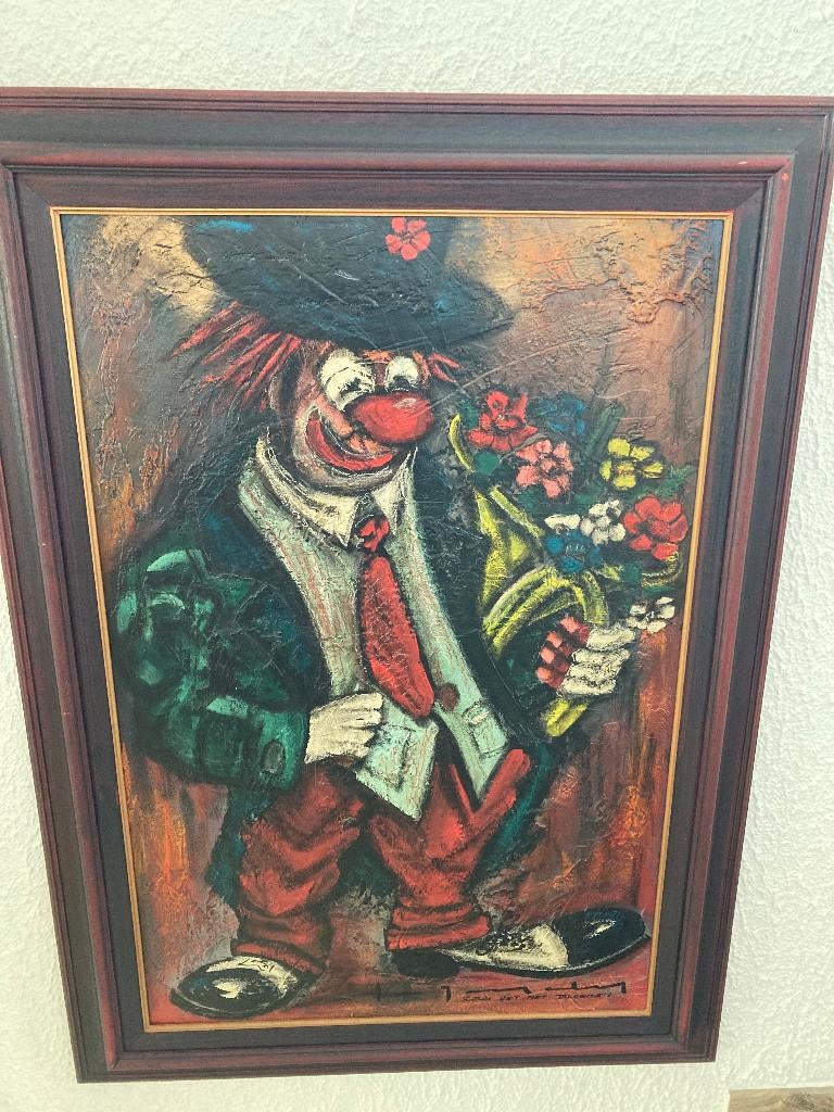 groot schilderij clown stephaan tessely 140x100 cm, Ophalen
