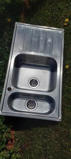 Évier inox double bac 50cm/90cm  avec robinet grohe, Maison & Meubles, Enlèvement, Comme neuf