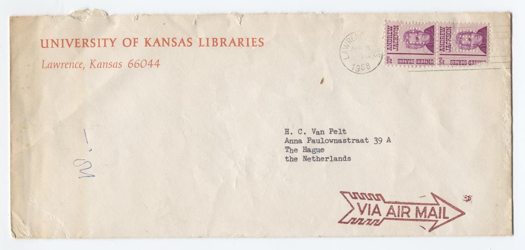 Envelop Amerika met postzegels met perfin, Verzenden, Gestempeld, Noord-Amerika