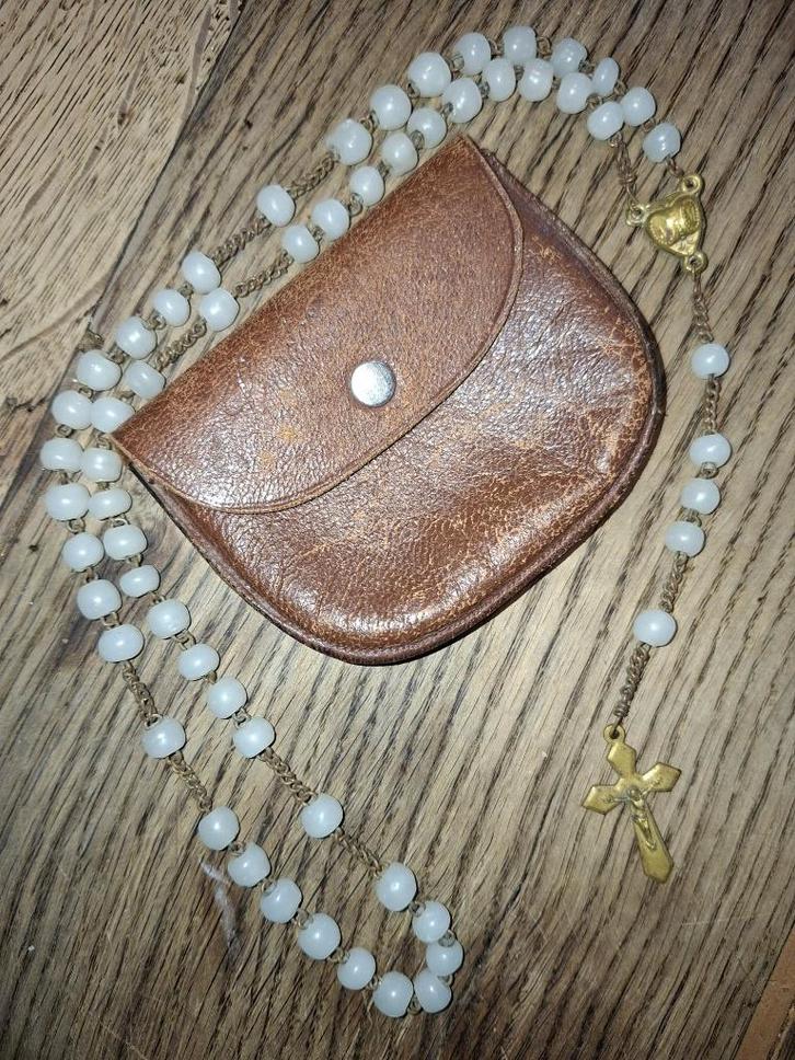 oude witte stenen paternoster maansteen, begin 1900, Antiek en Kunst, Antiek | Religieuze voorwerpen, Ophalen of Verzenden