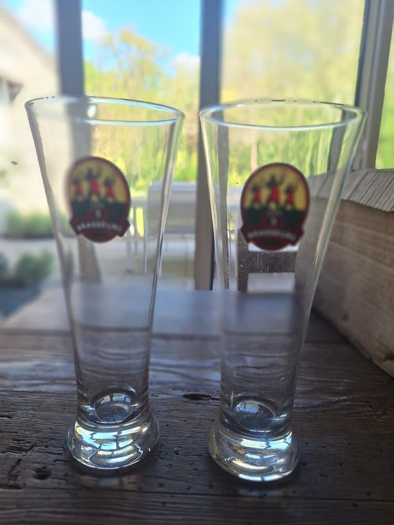 Drankreclame oude glazen les 3 brasseurs, Ophalen of Verzenden