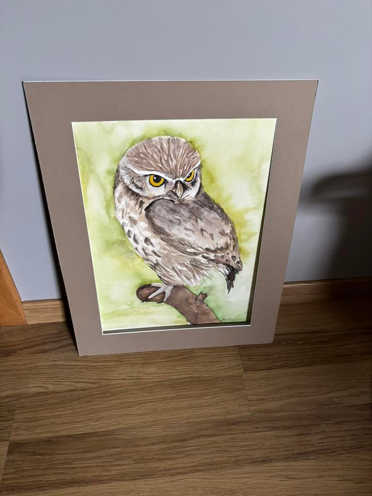 Originele Aquarel "Steenuil" – Handgeschilderd & Gesigneerd, Antiek en Kunst, Kunst | Schilderijen | Abstract, Ophalen