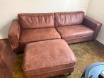 Bruine lederen zetel met poef, Enlèvement, Comme neuf