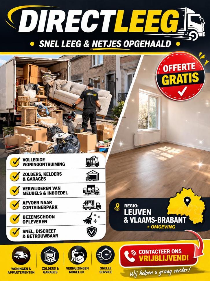 Woning ontruimen? Snel, goedkoop en professioneel!, Immo, Appartementen en Studio's te huur, Leuven