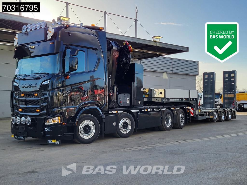 Scania S660 8X2 HMF 9520OK-RCS Crane Kran Fifth wheel Full A, Euro 6, Scania, Zwart, Leder