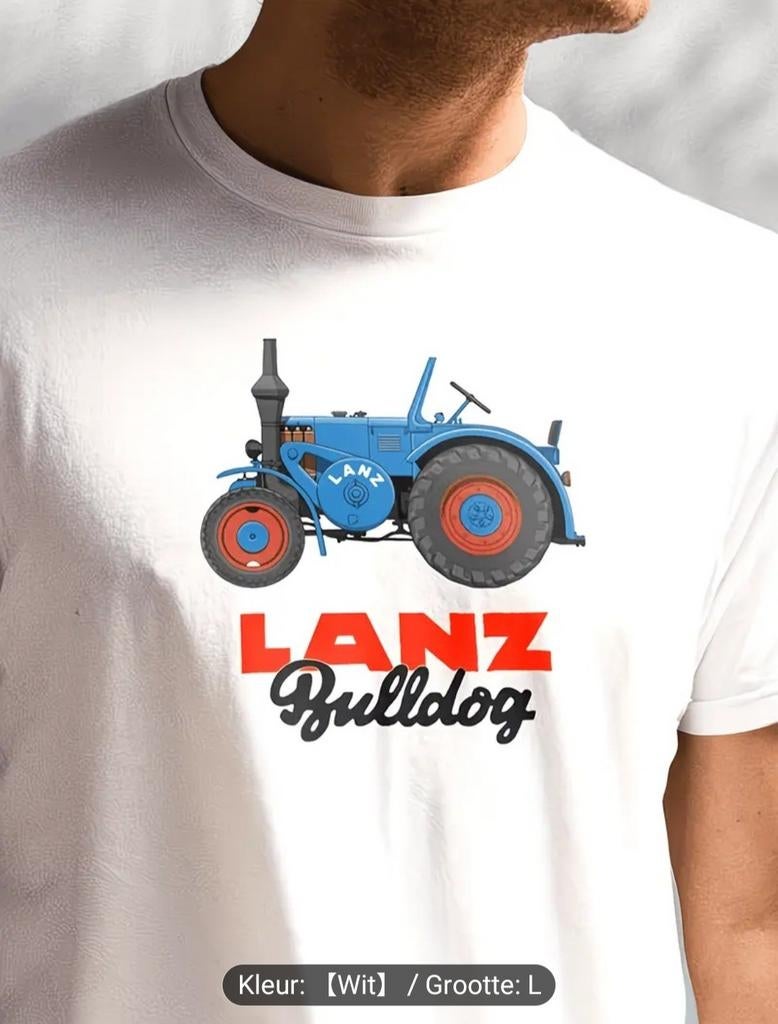 T-shirt Lanz Bulldog Tractor blanc pour homme, taille L, Enlèvement ou Envoi, Neuf, Taille 52/54 (L), Blanc