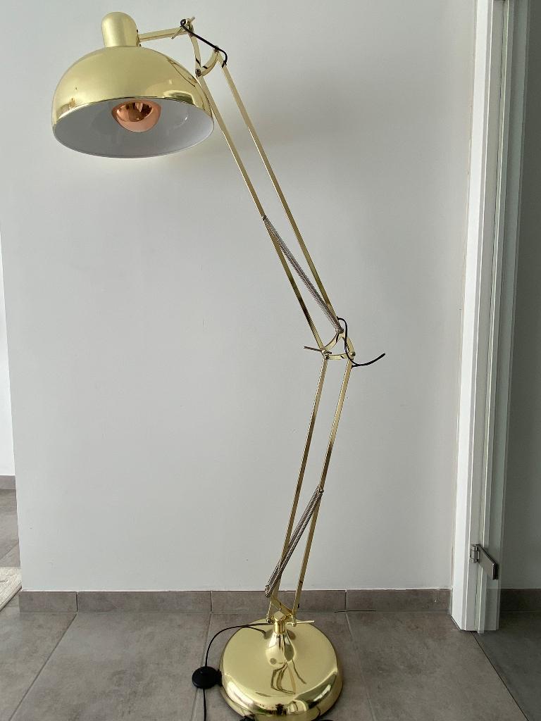 Gouden vloerlamp, Huis en Inrichting, Lampen | Vloerlampen, Ophalen, Zo goed als nieuw, Metaal, 150 tot 200 cm