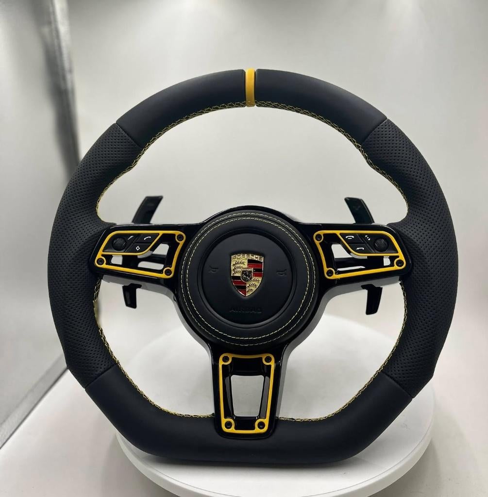 Porsche stuur sportief leer vlak upgrade geel leer, Ophalen of Verzenden, Nieuw, Porsche