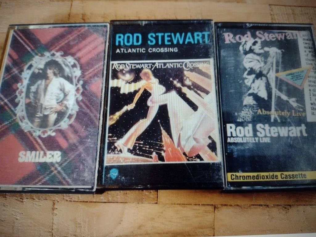 LOT : 3 cassettes K7: ROD STEWART (smiler-live-atlantic c), Enlèvement ou Envoi, Originale, Utilisé, Pop
