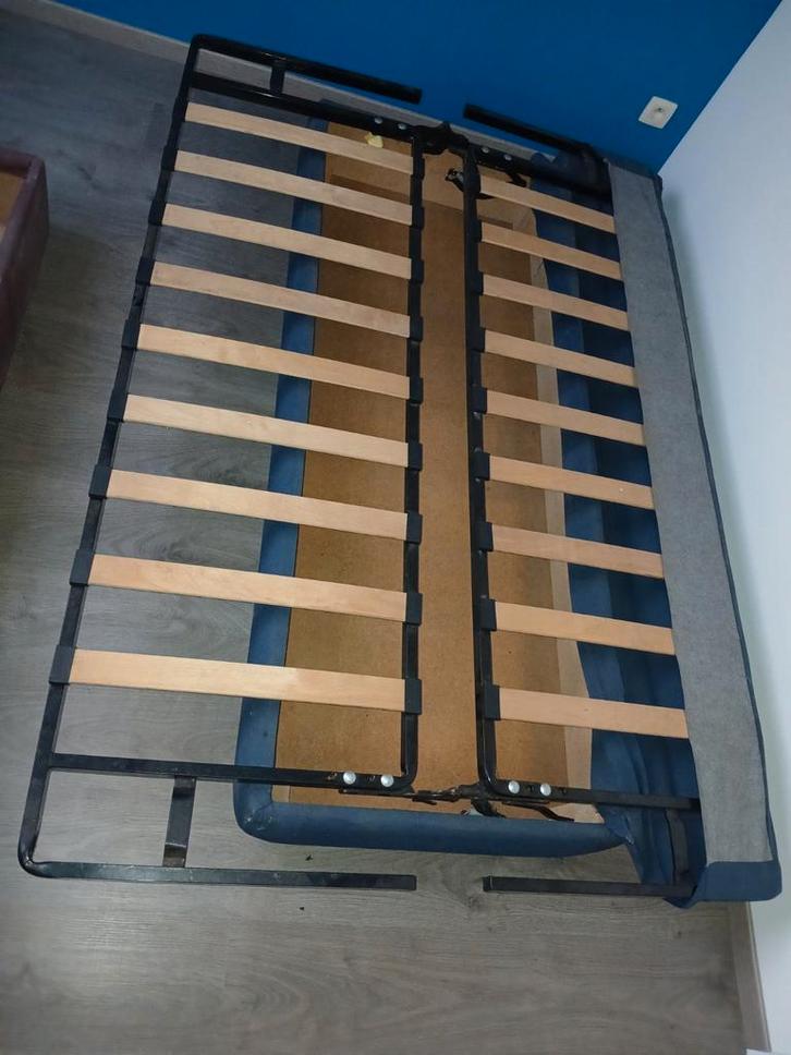 2 Clic-clac bleu foncé et orange foncé, Huis en Inrichting, Slaapkamer | Slaapbanken, Blauw, Ophalen