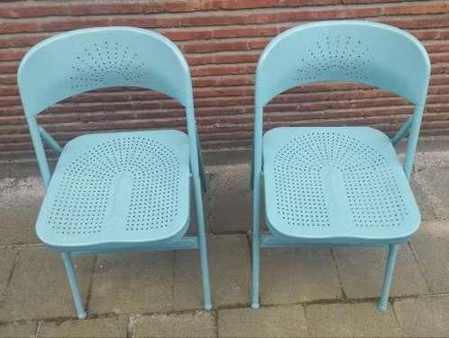 Set van 2 opvouwbare metalen stoelen Ikea Frode, Ophalen, Twee, Blauw, Zo goed als nieuw