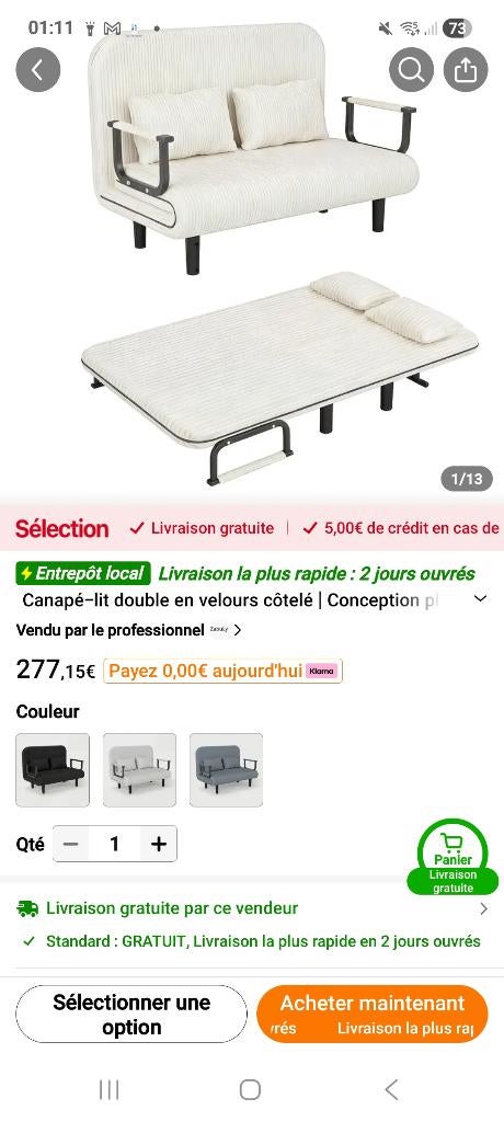 Canapé lit 2 places, Neuf, 150 à 200 cm, Enlèvement, Deux personnes