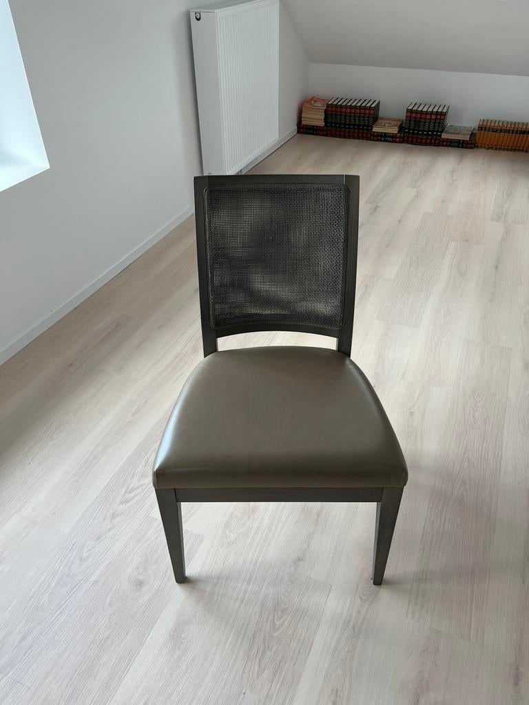 Design eetkamerstoelen RR Interieur Knokke – set van 6, Ophalen, Leer, Zo goed als nieuw, Grijs