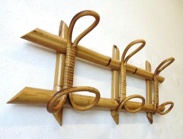 Vintage rotan wandkapstok bamboe kapstok beschikbaar voor biedingen