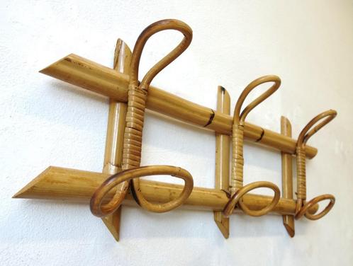 Vintage rotan wandkapstok bamboe kapstok, Huis en Inrichting, Woonaccessoires | Kapstokken, Gebruikt, Wandkapstok, Ophalen of Verzenden