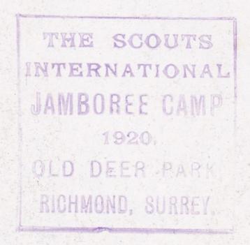 scout wereld jamboree 1920 kaart met speciaal stempel
