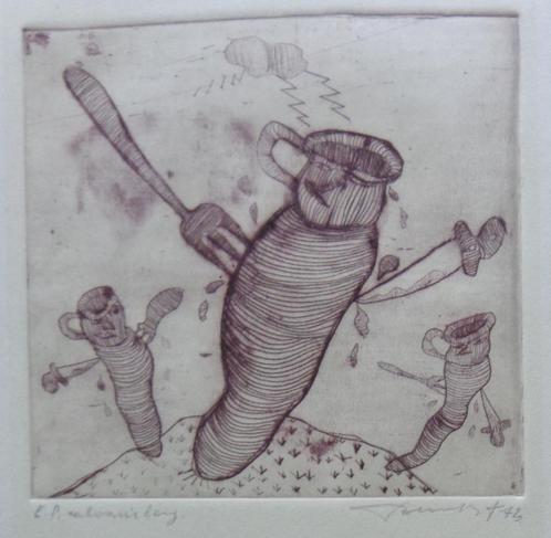 FRED BERVOETS / CALVARIEBERG / BRUINE ETS / 25x24cm / SIG, Antiek en Kunst, Kunst | Litho's en Zeefdrukken, Ophalen of Verzenden