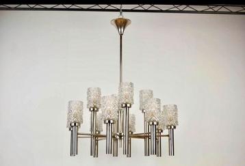 XL Vintage Kroonluchter Chroom + 12 Glazen Kapjes beschikbaar voor biedingen