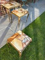 Bijzettafels Vintage Onyx /messing, Ophalen, Gebruikt, Rechthoekig, Holywood regency