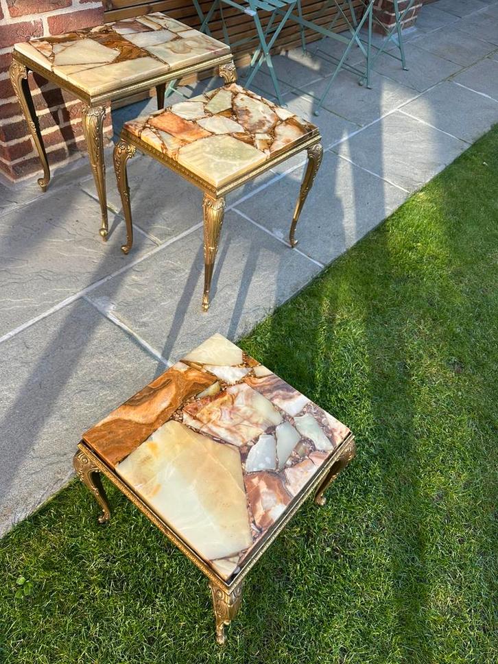 Bijzettafels Vintage Onyx /messing, Huis en Inrichting, Tafels | Bijzettafels, Gebruikt, Rechthoekig, Ophalen