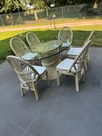 Ovale eettafel met 6 stoelen, Huis en Inrichting, Tafels | Eettafels, Ophalen, Overige materialen, Gebruikt, 50 tot 100 cm