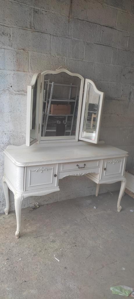 Coiffeuse pin massif laqué blanc, Huis en Inrichting, Tafels | Kaptafels, Gebruikt, Ophalen