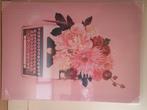 Ikea canvas, roze, typemachine met bloemen, Huis en Inrichting, Nieuw, 50 tot 75 cm, Hout, 50 tot 75 cm