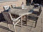 Houten tuinset: tafel en zes stoelen, Tuin en Terras, Tuinsets en Loungesets, Ophalen, Gebruikt, Hardhout, Tuinset
