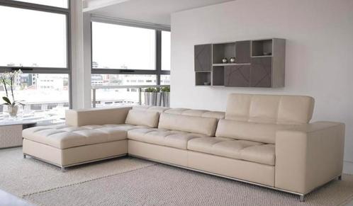 Design hoeksofa leder crème, Huis en Inrichting, Zetels | Zetels, Gebruikt, Hoekbank, Vierpersoons of meer, 300 cm of meer, 75 tot 100 cm
