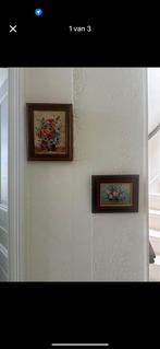 2 kleine kunstschilderijen bloemen, Huis en Inrichting, Ophalen of Verzenden, Zo goed als nieuw, Schilderij
