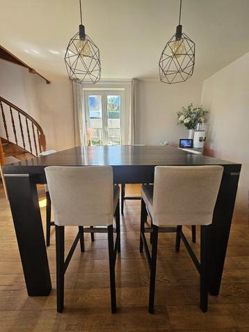 Table salle a manger haute et extensible + 6 tabourets, Autres essences de bois, 100 à 150 cm, Bois foncé, Cinq personnes ou plus