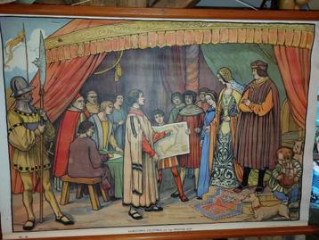 oude stoffen schoolkaart, jaren 1940-50 beschikbaar voor biedingen