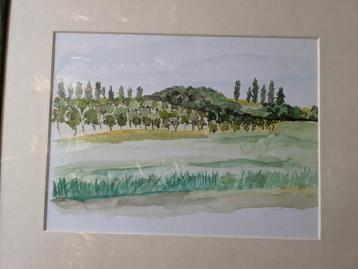 Aquarel gezicht toscane - in kader - onleesbaar signatuur beschikbaar voor biedingen