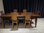 Antieke eettafel met 6 stoelen (omgeving Linden), Huis en Inrichting, Eikenhout, Zo goed als nieuw, Vijf personen of meer, Rechthoekig