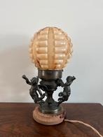 Art deco lamp met opaline glas en bronzen engelen, Antiek en Kunst, Ophalen of Verzenden