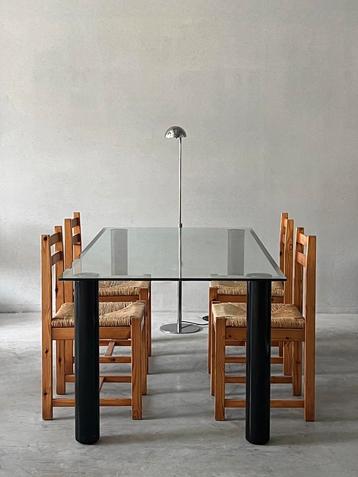 Vintage architecturale houten stoelen met riet, set van 4 beschikbaar voor biedingen