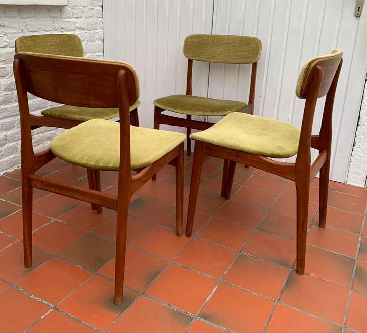 4 vintage Scandinavische teakhouten stoelen, Huis en Inrichting, Stoelen, Gebruikt, Ophalen