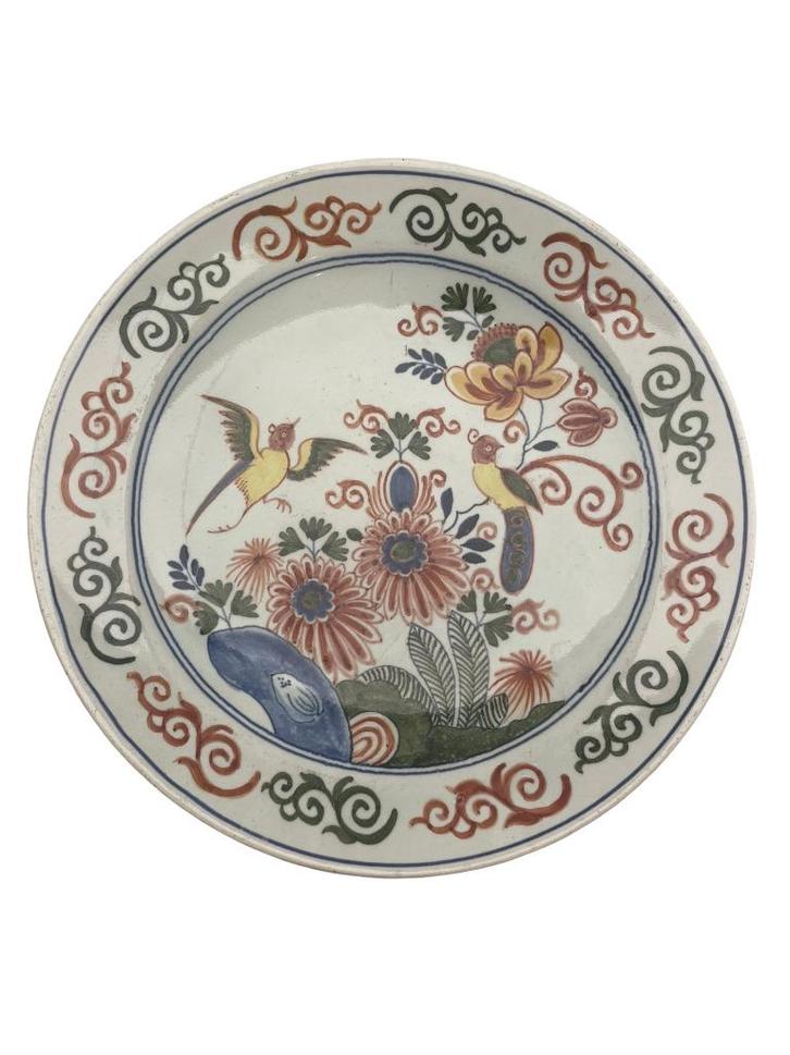 Aardewerken bord — Desvres of Delft — Vogeldecor, Antiek en Kunst, Antiek | Keramiek en Aardewerk, Ophalen of Verzenden