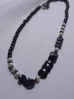 Vintage ketting met hematiet en kraaltjes, Handtassen en Accessoires, Kettingen, Verstelbaar, Zwart, Nieuw, Ophalen of Verzenden