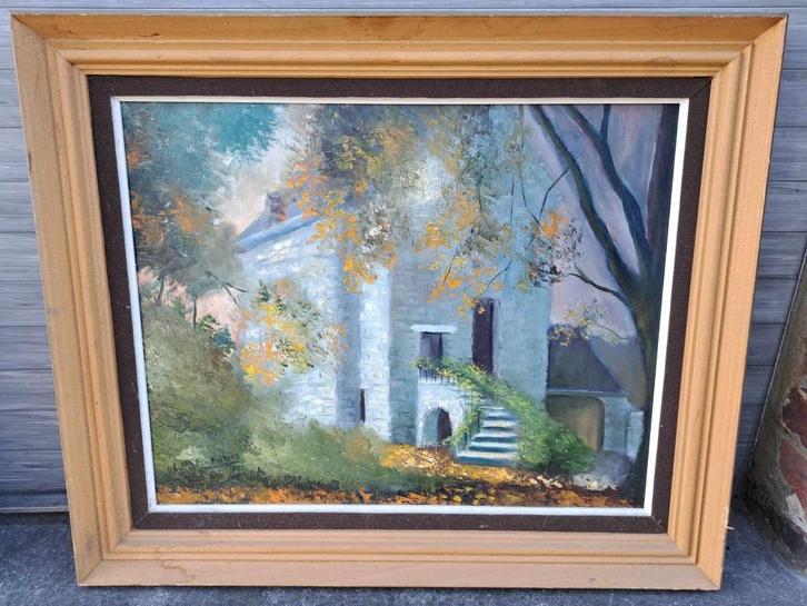 huile sur panneau maison signe Léon van den bulcke, Antiek en Kunst, Kunst | Schilderijen | Klassiek, Ophalen of Verzenden