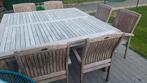Teak tuinset royal batavia tafel 1m70 op 1m70 en 8 stoelen, Ophalen, Zo goed als nieuw, Hout, Tuinset