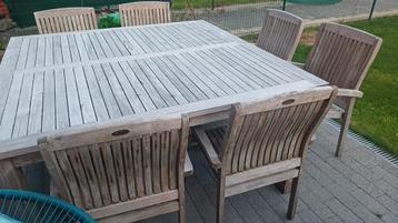 Teak tuinset royal batavia tafel 1m70 op 1m70 en 8 stoelen beschikbaar voor biedingen